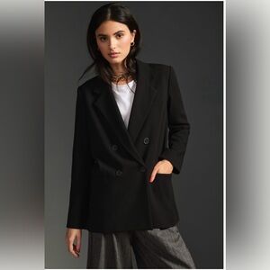 Anthropologie Maeve Double-Breasted Blazer, Size 10, Color True Black